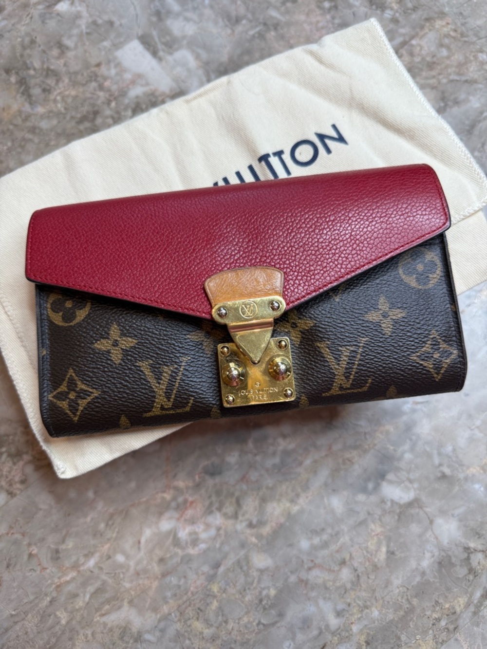 Louis Vuitton Monogram Wallet with Burgundy Leather Flap